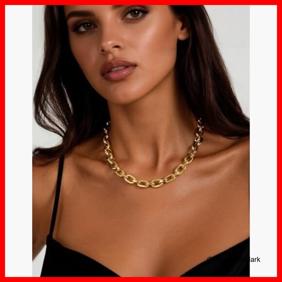 14K Gold Plated Chunky Paperclip Chain Necklace Waterproof Statement Choker - Picture 2 of 7